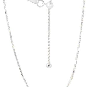 Savlano 925 Sterling Silver Solid 1.0MM Franco Square Box Adjustable Bolo 14-24 Inch Chain Necklace For Women - Made in Italy Comes With a Gift Box (White)