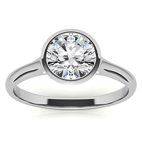 Sparkx Diamond Bezel Set Round Moissanite Solitaire Ring, 1.50 Carat Colorless VVS1 Clarity Brilliant Round Cut Moissanite Diamond 925 Sterling Silver Anniversary Ring Promise Ring for Women