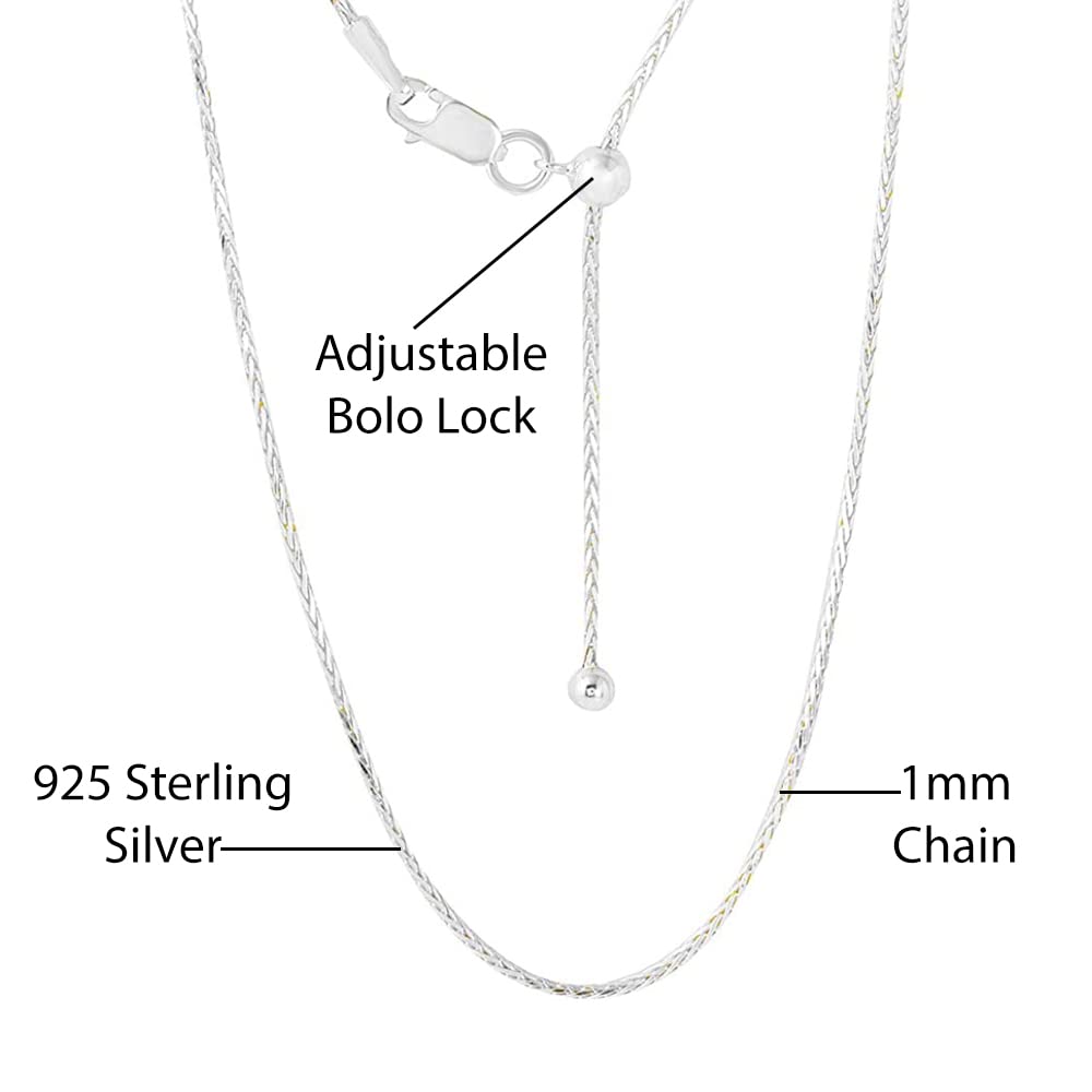 Savlano 925 Sterling Silver Solid 1.0MM Franco Square Box Adjustable Bolo 14-24 Inch Chain Necklace For Women - Made in Italy Comes With a Gift Box (White)