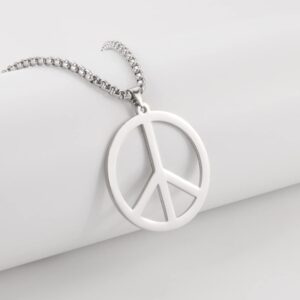 VASSAGO Hippie Style Peace Sign Necklace Peace Sign Pendant Necklace Peace Symbol Jewelry Stainless Steel 1960s 1970s Hippie Party Dressing Accessories Necklaces for Men Women (Stainless Steel Color)