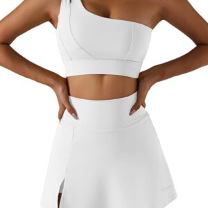 QINSEN Tennis Skirt for Women Golf Athletic Activewear Skorts Summer Workout Shorts White M