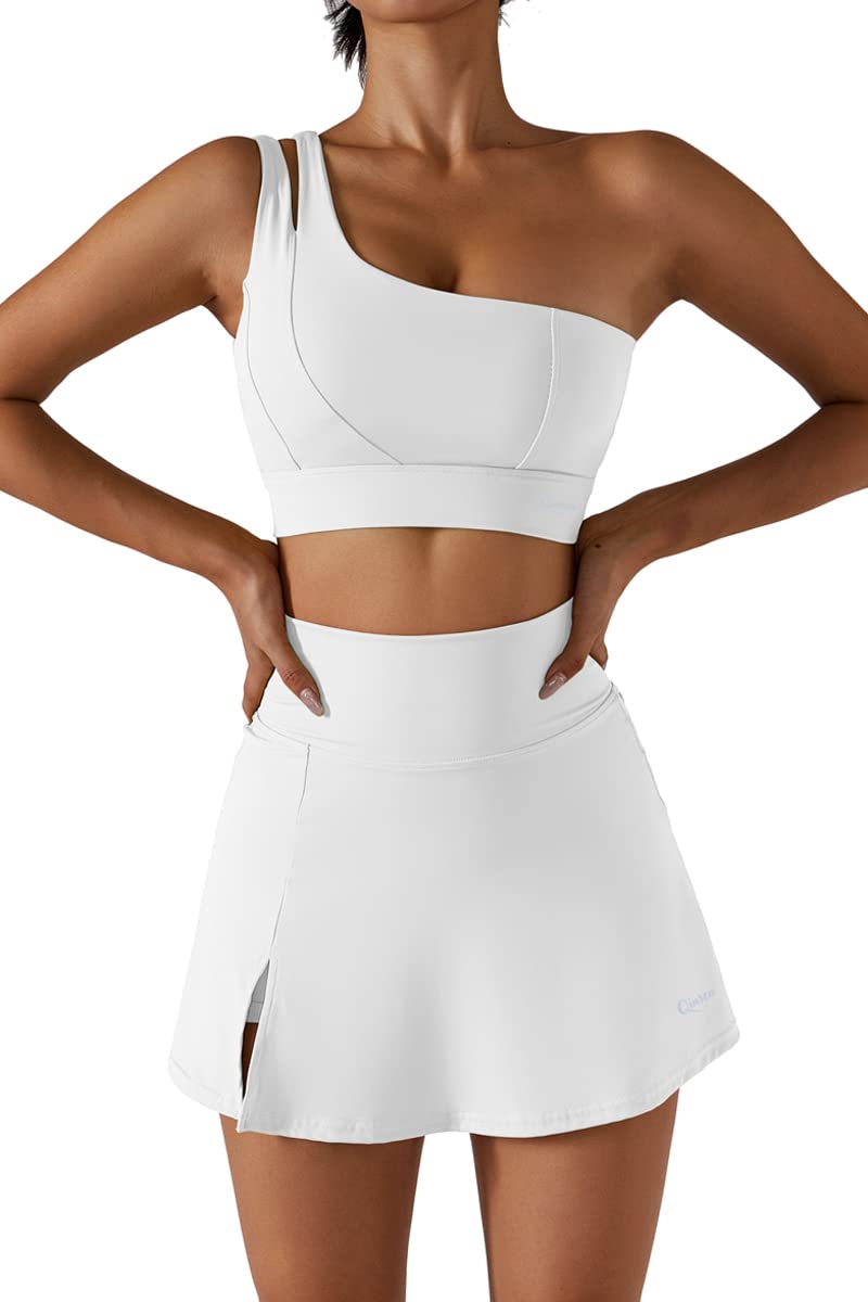 QINSEN Tennis Skirt for Women Golf Athletic Activewear Skorts Summer Workout Shorts White M