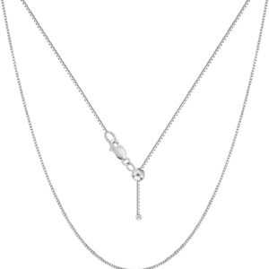 Savlano 925 Sterling Silver Solid 0.8mm Box Adjustable Bolo 14-24 Inch Chain Necklace For Women - Made in Italy Comes With a Gift Box (White)