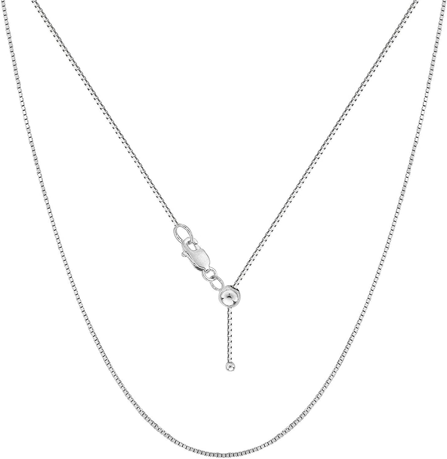 Savlano 925 Sterling Silver Solid 0.8mm Box Adjustable Bolo 14-24 Inch Chain Necklace For Women - Made in Italy Comes With a Gift Box (White)