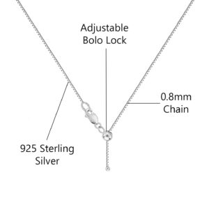 Savlano 925 Sterling Silver Solid 0.8mm Box Adjustable Bolo 14-24 Inch Chain Necklace For Women - Made in Italy Comes With a Gift Box (White)