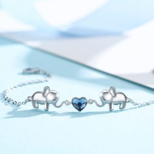 CUOKA MIRACLE Elephants Bracelet 925 Sterling Silver Elephants Hearth Crystal Adjustable Bracelets Cute Animal Bracelet Heart Adjustable Bracelet Jewelry Gifts for Women Mom Best Friend