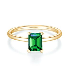 AFFY 6x8MM Emerald Cut Simulated Green Emerald Solitaire Ring in 14K Yellow Gold Over Sterling Silver (2.50 Carat) Ring Size-7