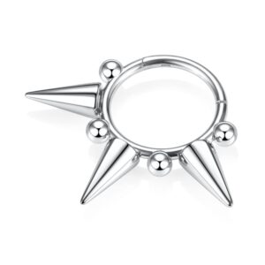 FUNLMO Spike Septum Clicker Rings 316L Daith Earrings Septum Jewelry 16G Hinged Segment Seamless Clicker Nose Hoop Ring Silver Snug Tragus Cartilage Helix Rook Lobe Earrings Conch Hoop Ring 8mm