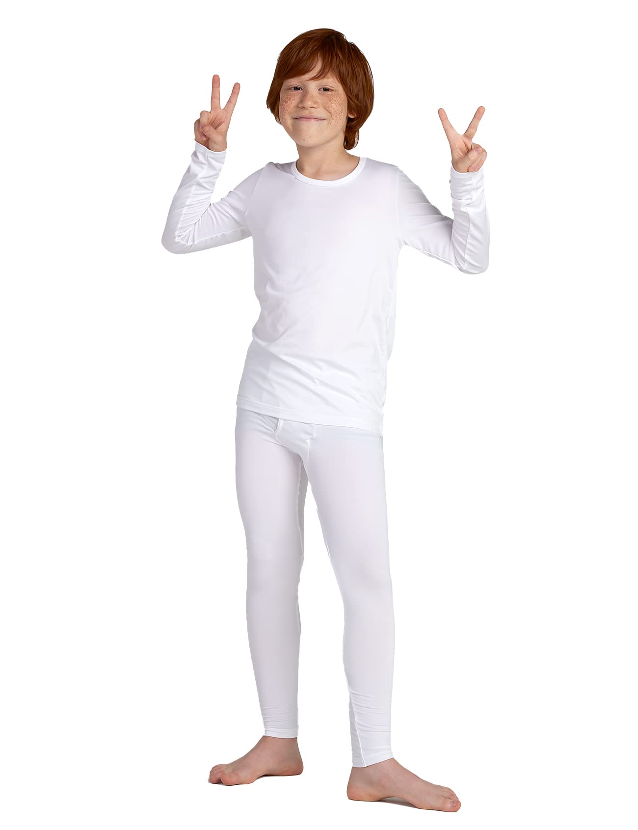 LAPASA Boys Thermal Underwear Set Fleece Lined Long John Base Layer Top Long Sleeves & Bottom Ski Winter Extreme Cold B03 11-12 Years White