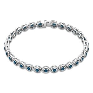 Certified London Blue Topaz Tennis Bracelet For Women, AAA Quality, December Birthstone Bracelet, 14K White Gold, 6.5 inches