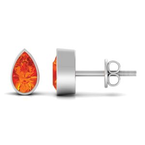 Natural 4X6mm Pear Shape Orange Sapphire Stud Earrings, AAA Quality, Orange Sapphire Solitaire Earrings - Ready to Gift, 14K White Gold