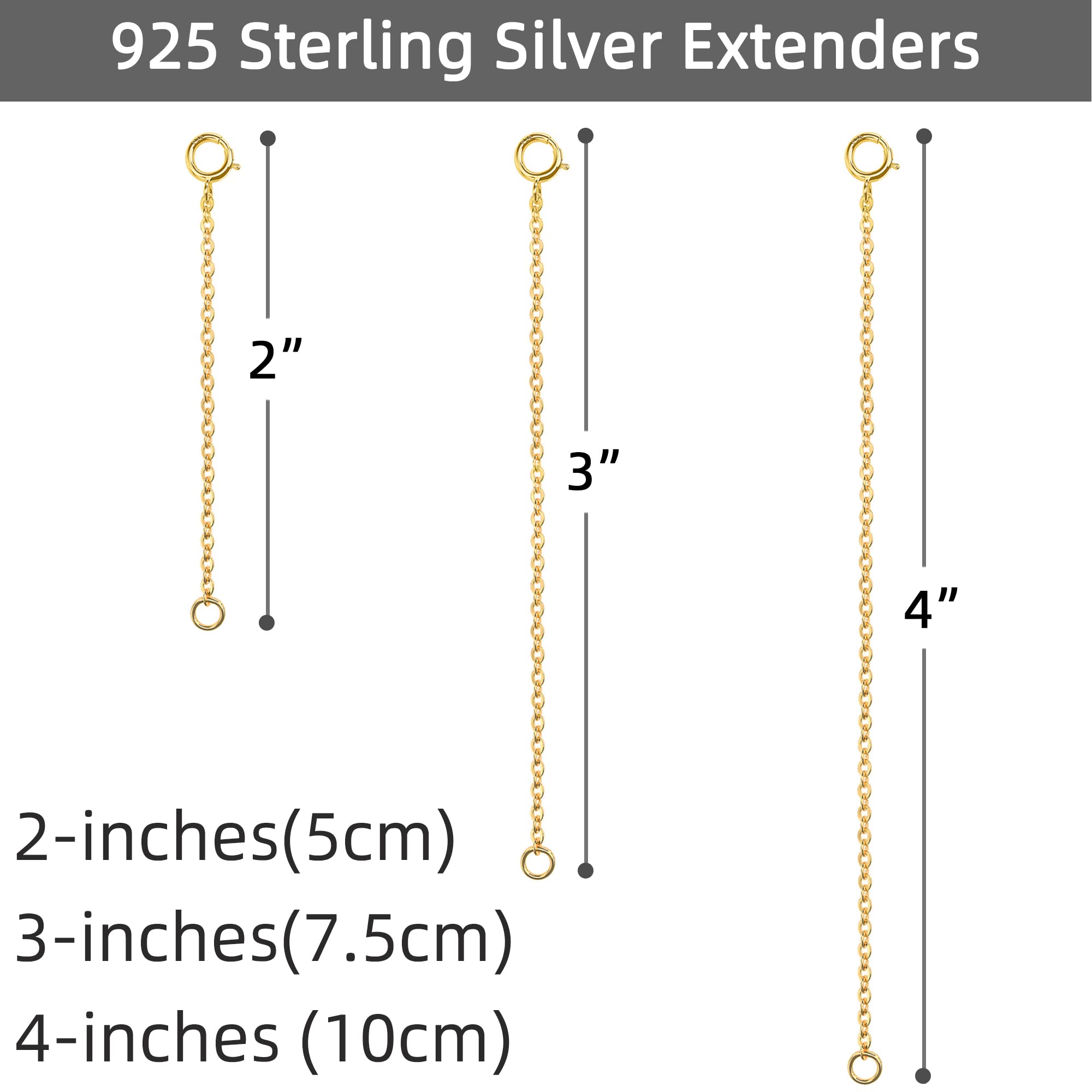 Necklace Extender, Necklace Extenders Gold Chain Extenders for Necklaces Gold Necklace Extender Sterling Silver 925 2inch 3inch 4inch