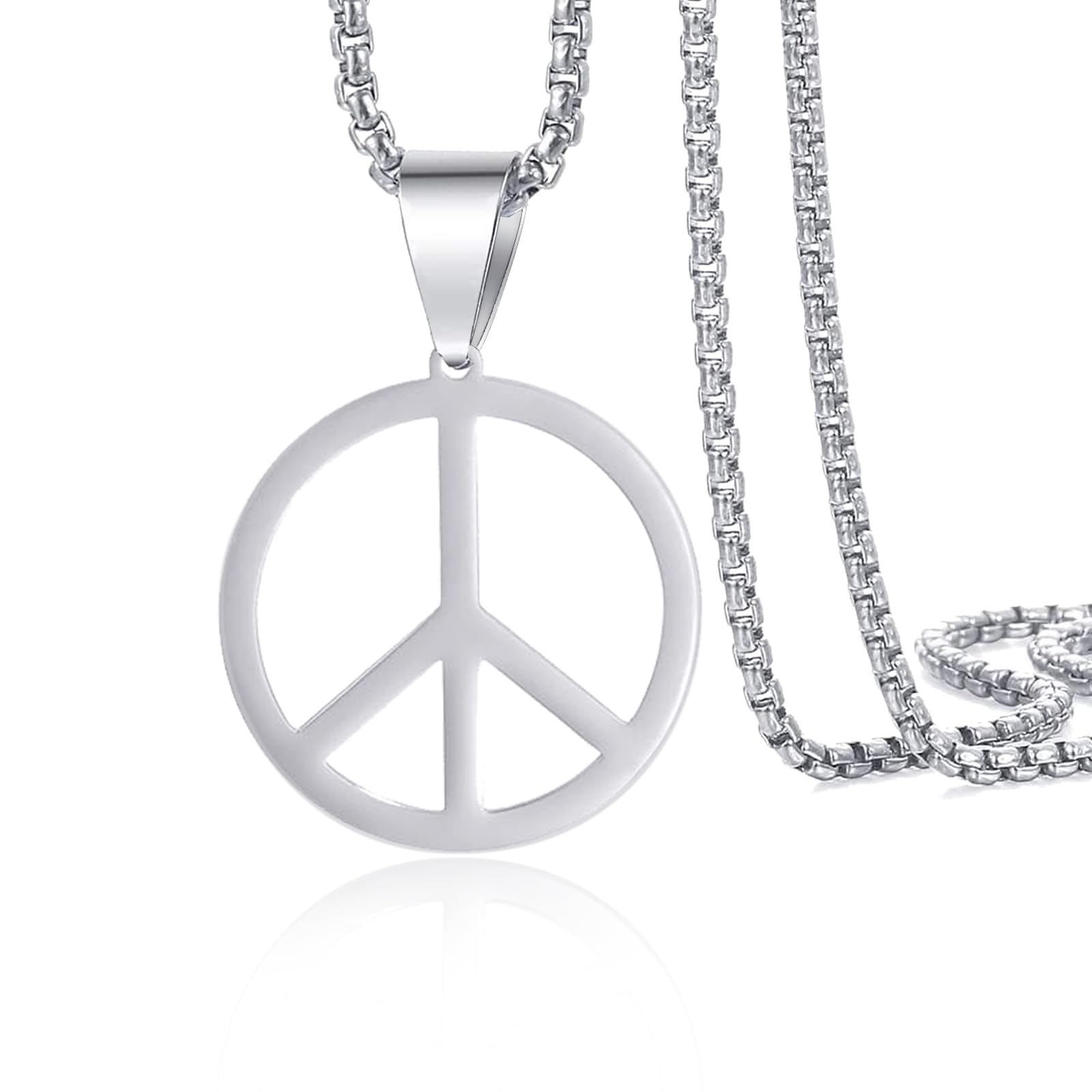 VASSAGO Hippie Style Peace Sign Necklace Peace Sign Pendant Necklace Peace Symbol Jewelry Stainless Steel 1960s 1970s Hippie Party Dressing Accessories Necklaces for Men Women (Stainless Steel Color)