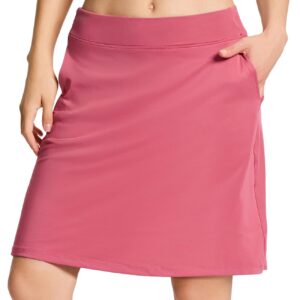 Yogipace Women's 4 Pockets UV Protection 20" Modest Knee Length Skirt Athletic Golf Tennis Skort Zip Pockets,Pink Blossom,Size XXL