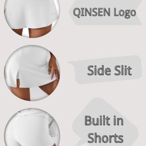 QINSEN Tennis Skirt for Women Golf Athletic Activewear Skorts Summer Workout Shorts White M