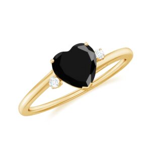 Certified Heart Shape Created Black Diamond Promise Ring for Women with Diamond | 1 Cttw | AAAA Quality, 14K Yellow Gold, Size:US 5.50