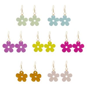 7 pairs resin acrylic boho flower earrings for women flower shaped daisy earrings set gold color (8 pairs)