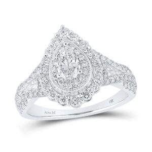 the diamond deal 14kt white gold pear diamond halo bridal wedding engagement ring 1 cttw