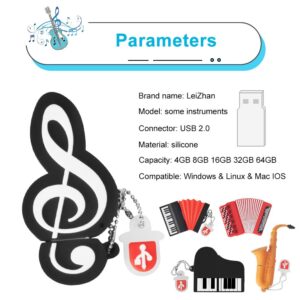 Leizhan 5 x 8GB Cute Music USB Flash Drive, Accordion*2/Saxophone/Piano/Notes Shape Musical Instruments Thumb Drive Memory Stick Drive Pendrive Gift for Kids, Teacher, Friends