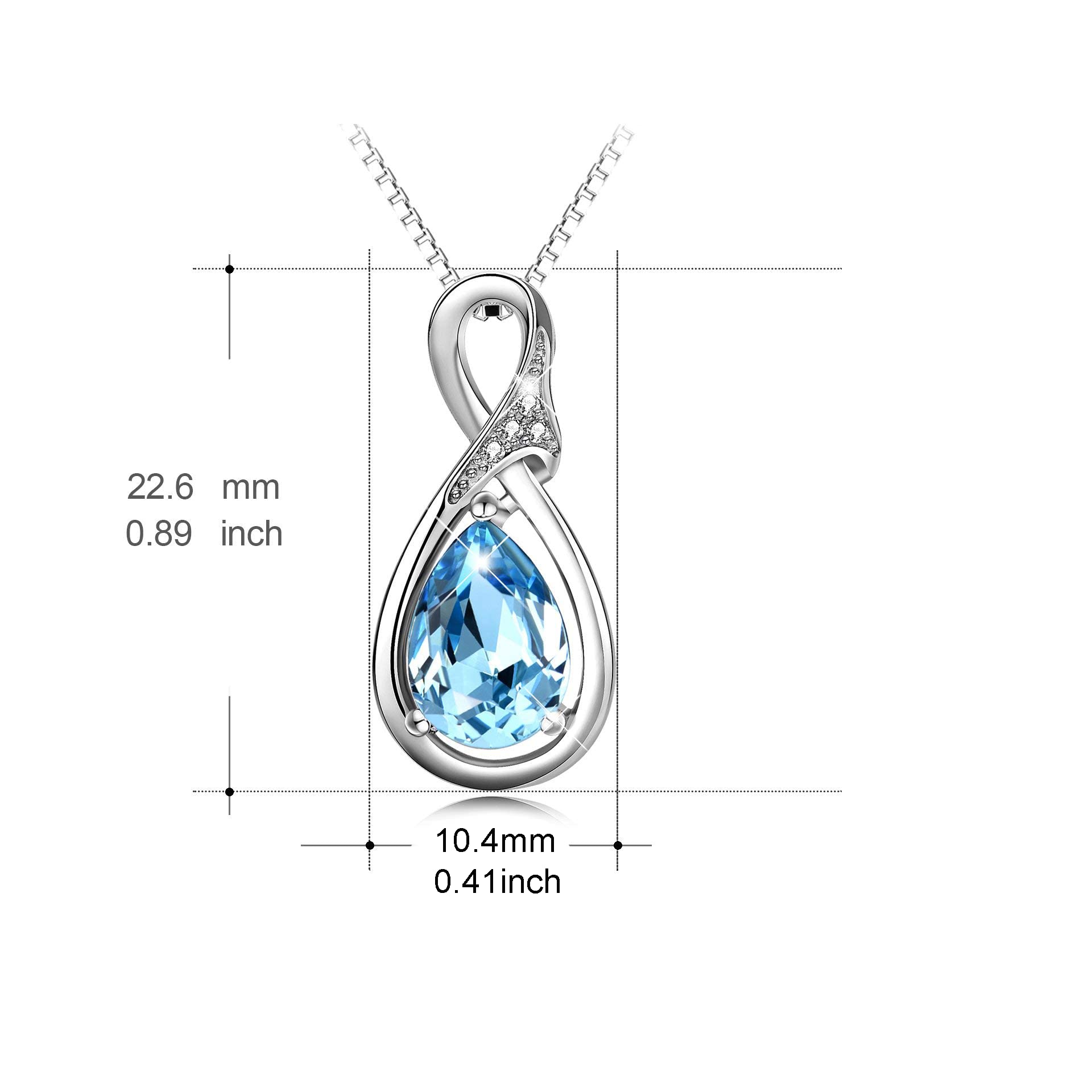 CTIEIP Diamond and Natural Aquamarine Sterling Silver Teardrop Necklace, Hypoallergenic Necklace, Anniversary Birthday Diamond Aquamarine Jewelry Gifts for Women,Gift for Mom