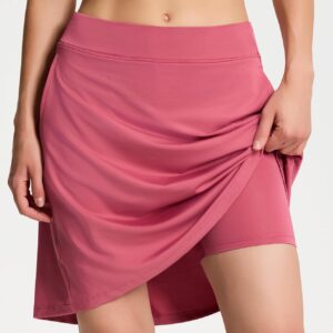 Yogipace Women's 4 Pockets UV Protection 20" Modest Knee Length Skirt Athletic Golf Tennis Skort Zip Pockets,Pink Blossom,Size XXL