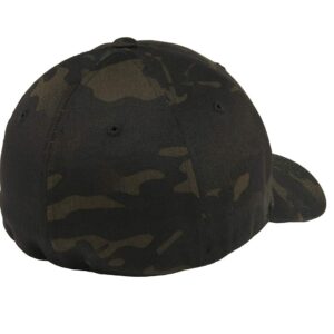 The Blackout American Flag 6277 Flexfit hat - Custom Embroidered Black USA flag flex-fitted baseball hat (S/M, Multicam Black Camo)