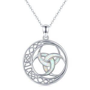 midir&etain celtic necklace for women 925 sterling silver celtic moon necklace norse mythology white opal pendant necklace crescent triple horn of odin necklaces amulet jewelry gifts