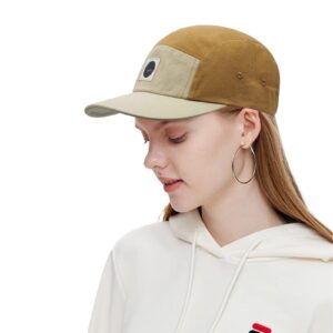 Croogo Flat Brim Baseball Cap 5-Panel Trucker Cap Golf Tennis Sports Cap Sunshade Peaked Cap Five Panel Hat Cap,Khaki-BB1