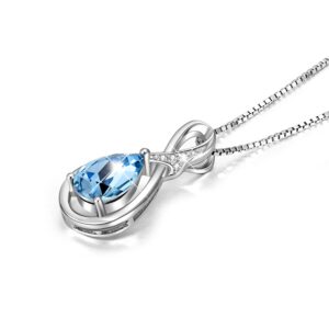 CTIEIP Diamond and Natural Aquamarine Sterling Silver Teardrop Necklace, Hypoallergenic Necklace, Anniversary Birthday Diamond Aquamarine Jewelry Gifts for Women,Gift for Mom