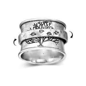 Tree of Life Spinner Ring for Women Girls Men Anti Anxiety Fidget Rotate Freely Inspirations Stress Relief Meditation Stacking Middle Finger Wide Band Fashion Vintage Leaves Statement Spin Ring Personalized Jewelry Gifts Bff Valentine's Day Birthday (9)