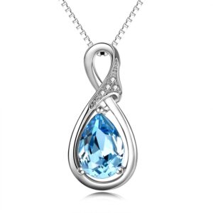 CTIEIP Diamond and Natural Aquamarine Sterling Silver Teardrop Necklace, Hypoallergenic Necklace, Anniversary Birthday Diamond Aquamarine Jewelry Gifts for Women,Gift for Mom