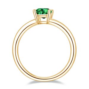 AFFY 6x8MM Emerald Cut Simulated Green Emerald Solitaire Ring in 14K Yellow Gold Over Sterling Silver (2.50 Carat) Ring Size-7