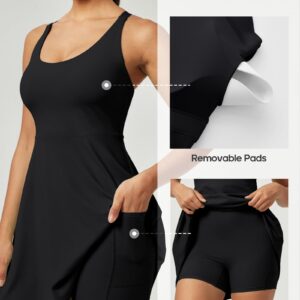 Womens Tennis Dress with Shorts Underneath Workout Dress with Built-in Bra Athletic Dresses Golf Dress Exercise Dress Black