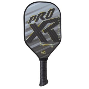 proxr pickleball signature pickleball paddle, 16mm poly honeycomb thick core, 3k carbon fiber/graphite weave with grit finish for control and spin, mid-weight, performance-tac cushion grip