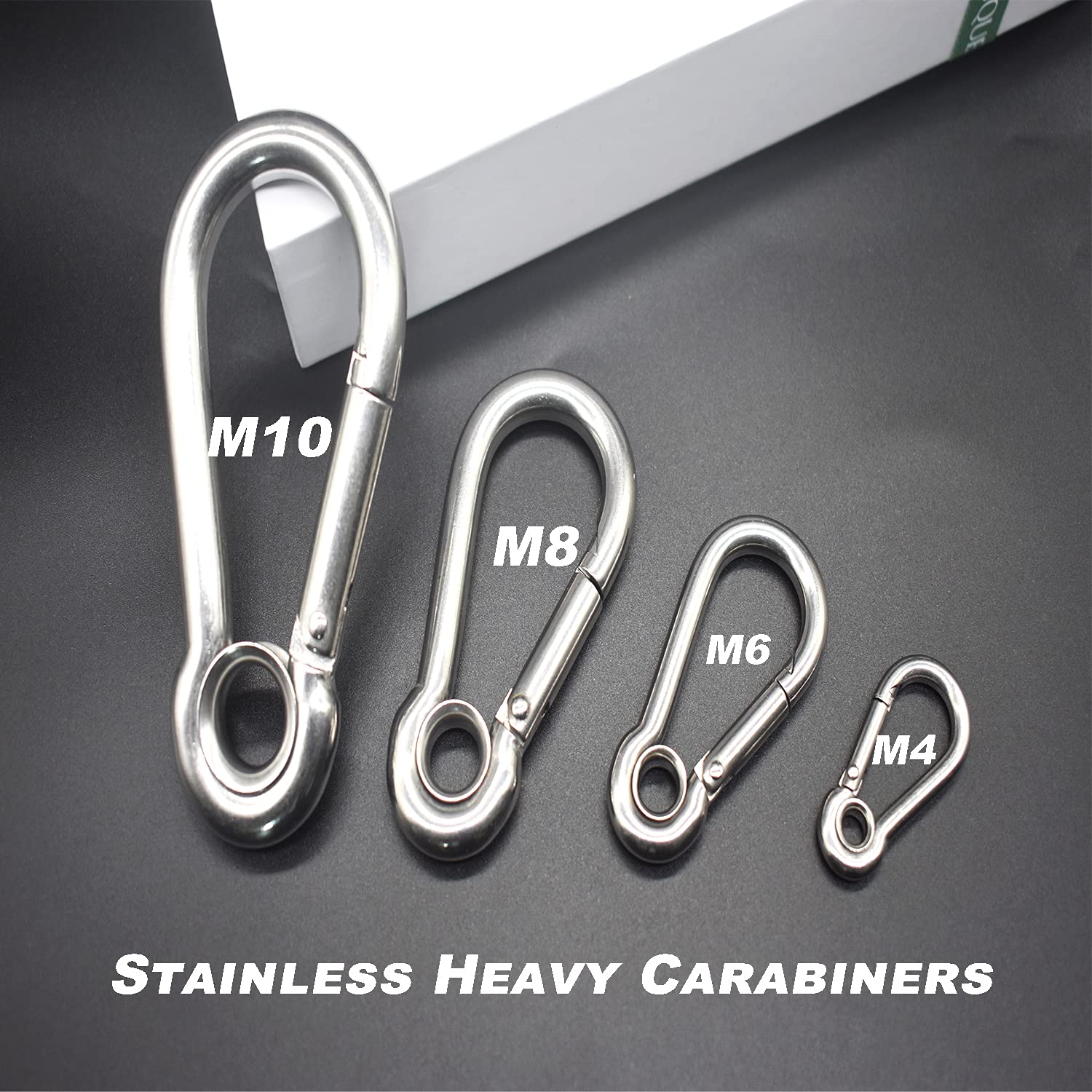 Bytiyar 10 PCS M4 1.6 inch Stainless Steel Heavy Duty Carabiner Clips Keychain with Round Hole Snap Hook Quick Links Safety Chain Rigging Accessories Tool