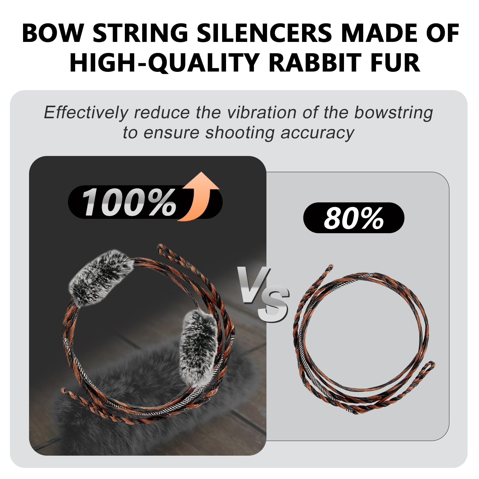 TACHYON ARCHERY Bow String Silencer Replacement for Traditional and Recurve Bow, Handmade Flemish D97 Bowstring with 1 Pair Rabbit Fur to Reduce Vibration and Noise 16 Strand 56-68 inches