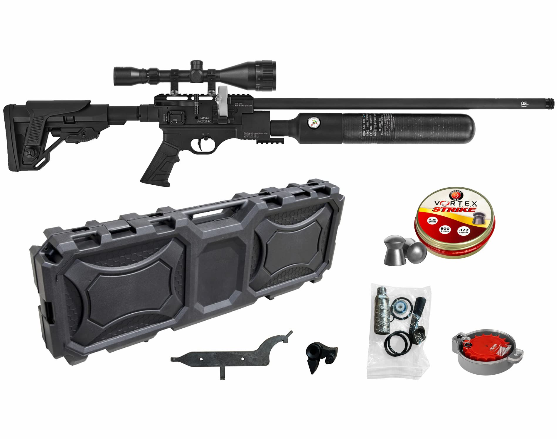 Wearable4U - Hatsan Factor RC PCP .177 Caliber Air Rifle with Scope and Pack of 500x Pellets and Hard Case Bundle