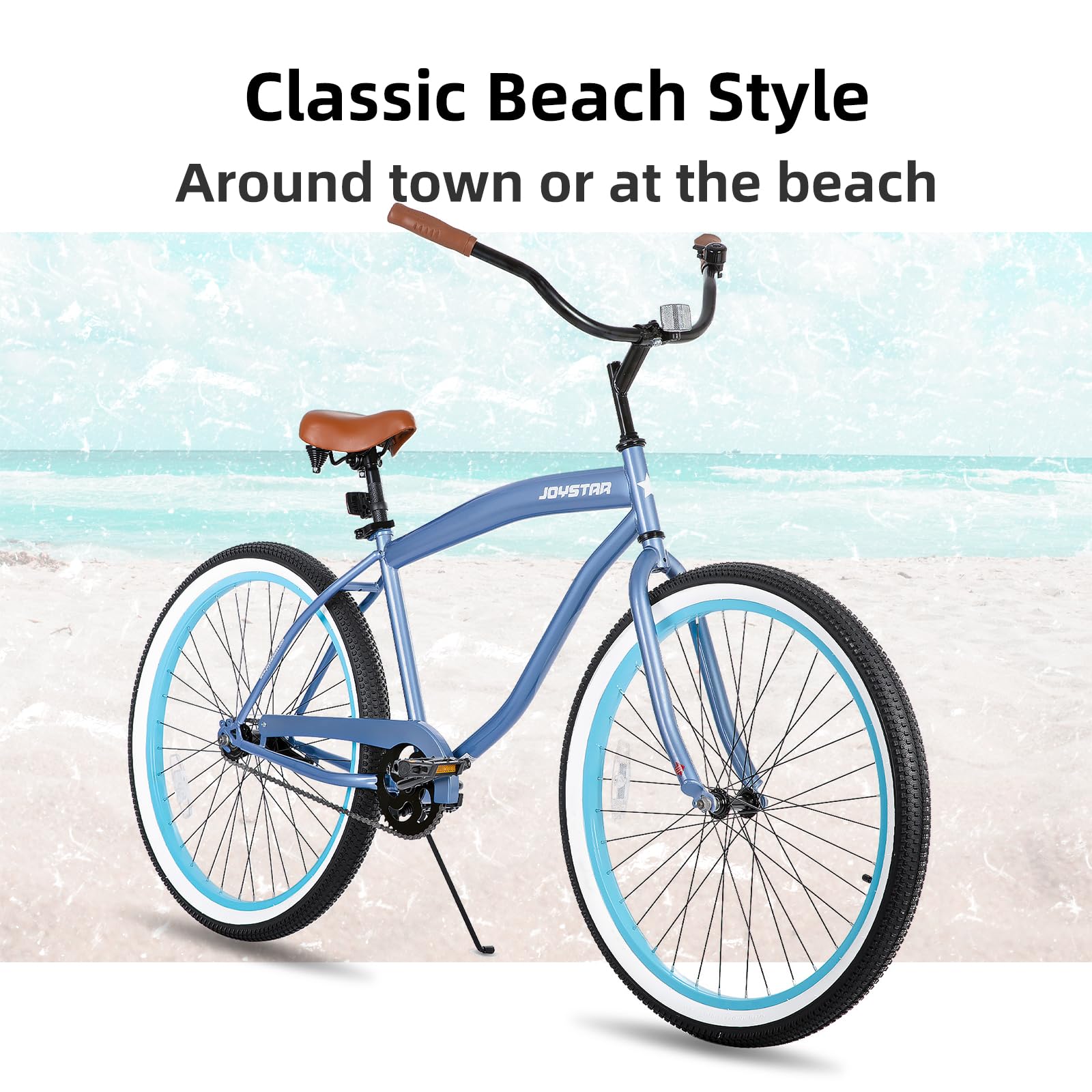 JOYSTAR 26inch Beach Cruiser Bike for Ages 12-14 Years Old Girls and Boys 26 Inch Beach Cruiser with Single Speed Step-Over Frame Blue