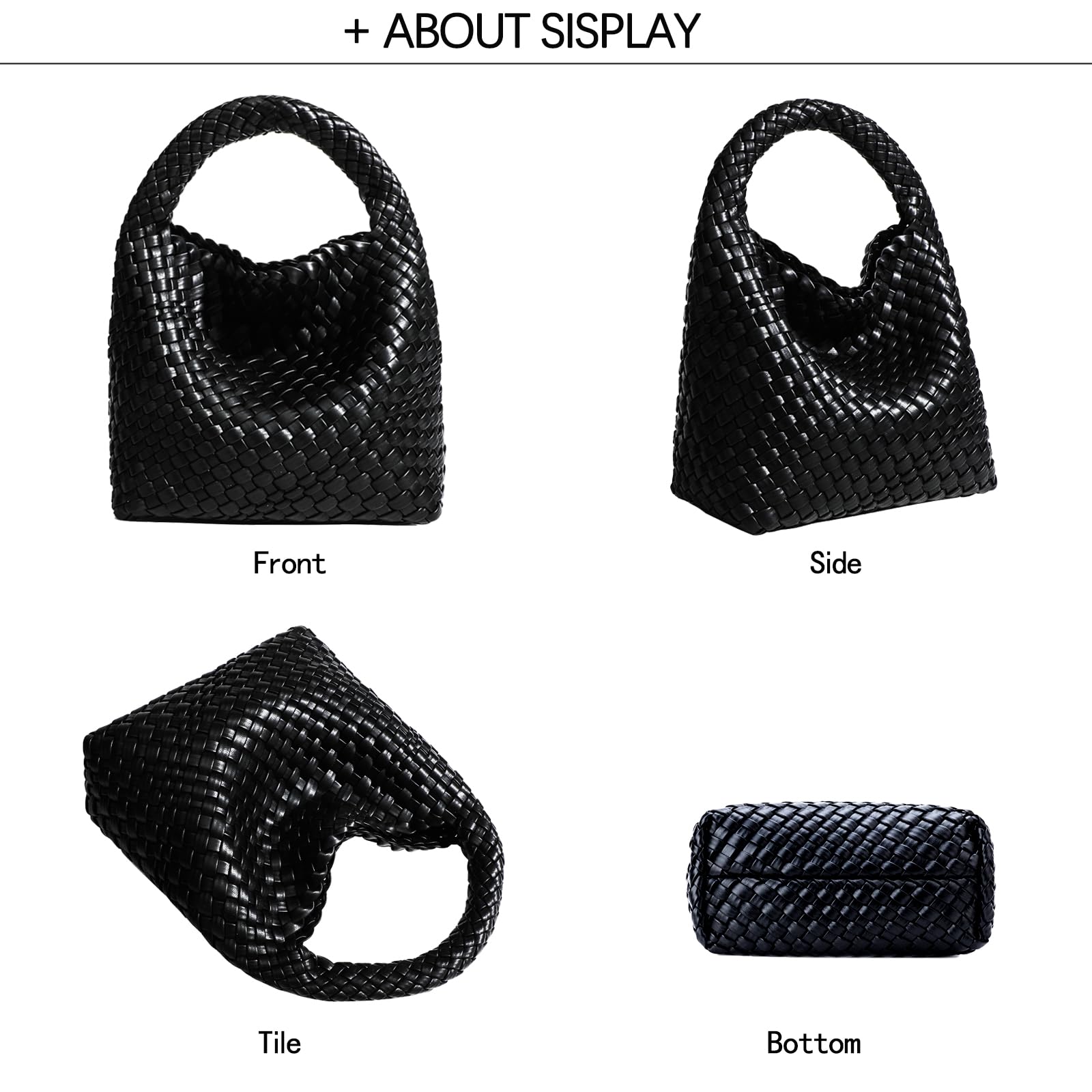 Handmade Woven Shoulder Bags for Women Cute Hobo Tote Handbag Mini Clutch Purse with Magnetic Buckle Crossbody Phone Bag (Black)