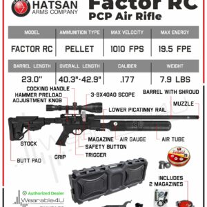 Wearable4U - Hatsan Factor RC PCP .177 Caliber Air Rifle with Scope and Pack of 500x Pellets and Hard Case Bundle