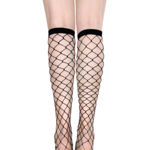 Geyoga 4 Pairs Women's Fishnet Knee High Stockings Lace Hollow out Women's Calf Socks Ankle Sheer Socks(Black,Delicate)