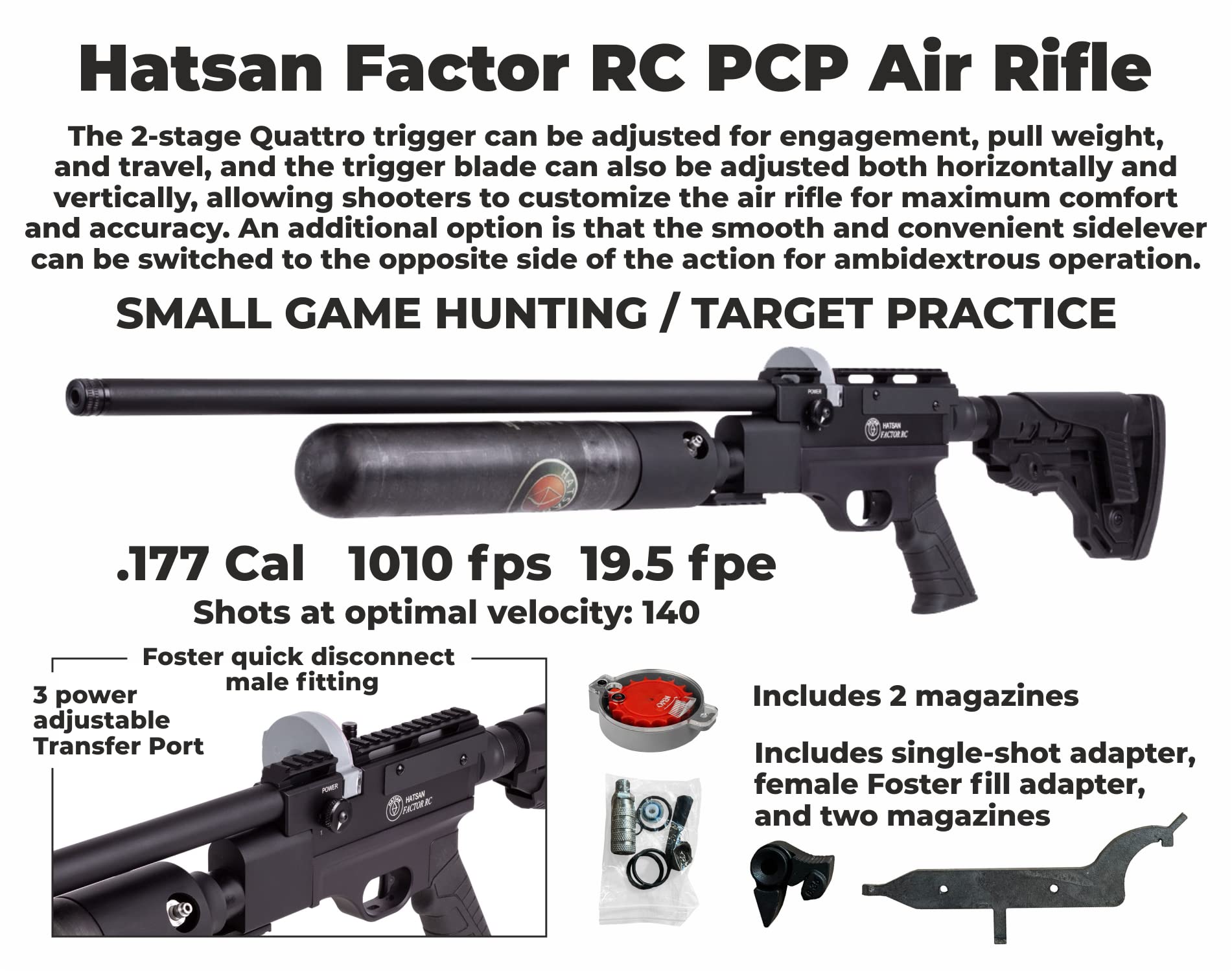 Wearable4U - Hatsan Factor RC PCP .177 Caliber Air Rifle with Scope and Pack of 500x Pellets and Hard Case Bundle