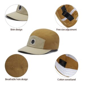 Croogo Flat Brim Baseball Cap 5-Panel Trucker Cap Golf Tennis Sports Cap Sunshade Peaked Cap Five Panel Hat Cap,Khaki-BB1