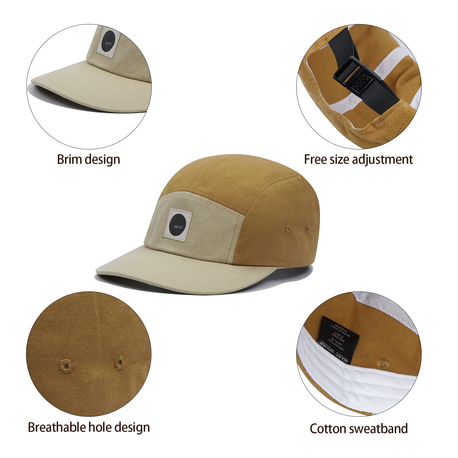 Croogo Flat Brim Baseball Cap 5-Panel Trucker Cap Golf Tennis Sports Cap Sunshade Peaked Cap Five Panel Hat Cap,Khaki-BB1