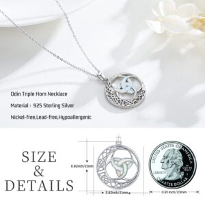 Midir&Etain Celtic Necklace for Women 925 Sterling Silver Celtic Moon Necklace Norse Mythology White Opal Pendant Necklace Crescent Triple Horn of Odin Necklaces Amulet Jewelry Gifts