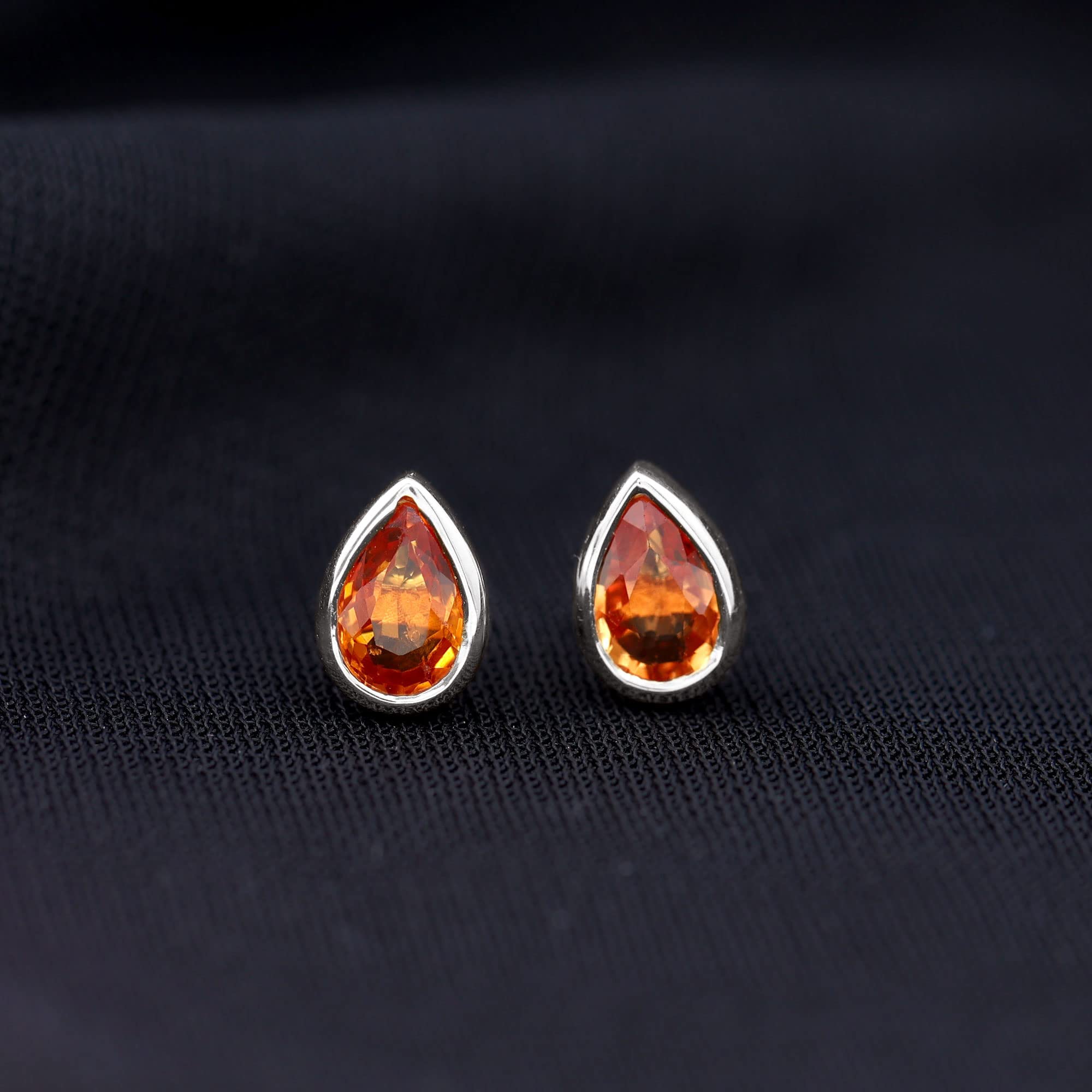 Natural 4X6mm Pear Shape Orange Sapphire Stud Earrings, AAA Quality, Orange Sapphire Solitaire Earrings - Ready to Gift, 14K White Gold