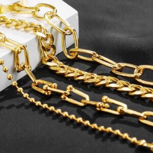 17IF 25 Pcs (6 Pack) Gold Chain Bracelets Set for Women Boho Punk Stackable Y2K Multipack Layered Bangles Pack Adjustable Cuff Italian Cuban Anklet Charm Chunky Bracelet Bundle Jewelry