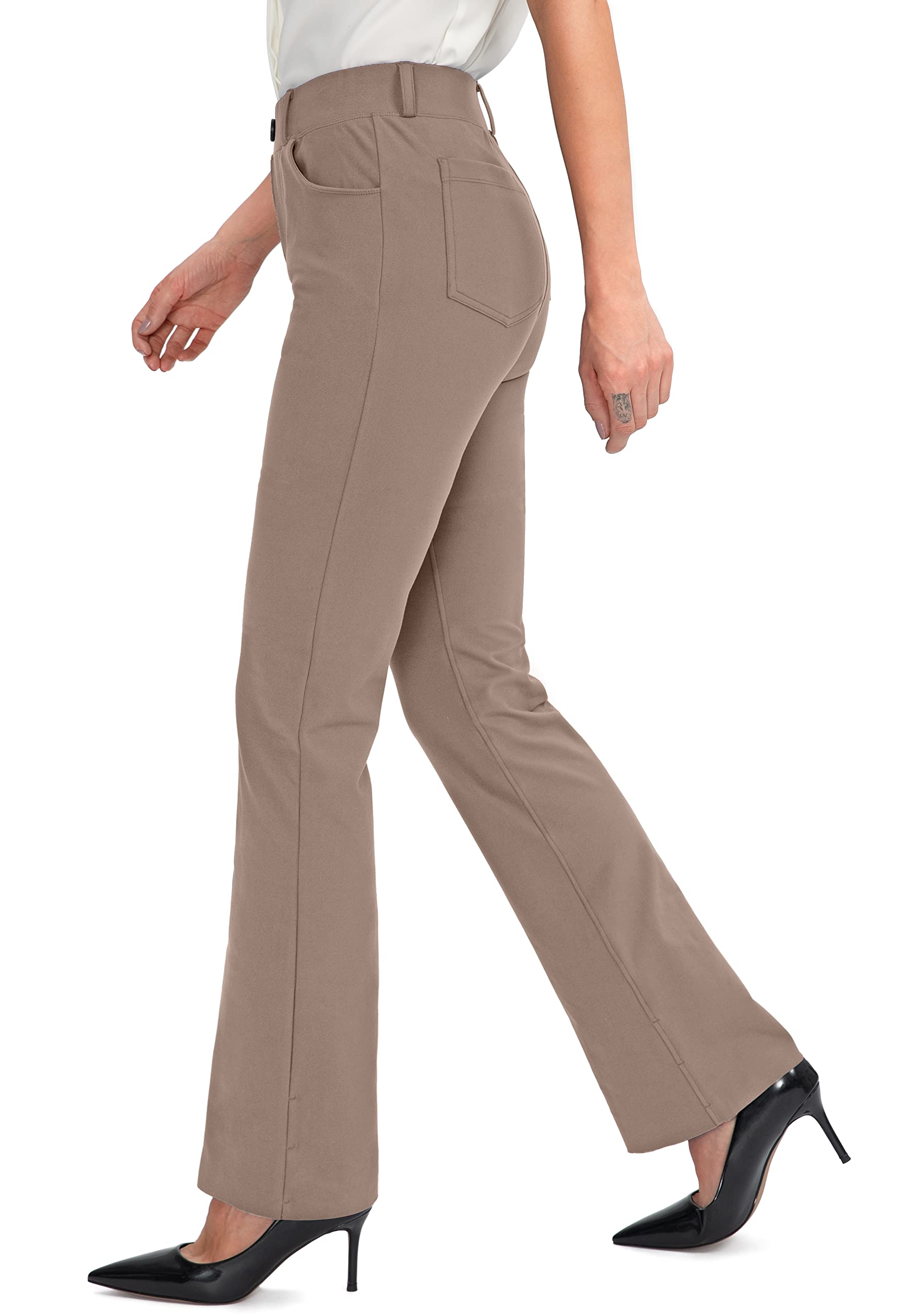 Rammus 28"/30"/32"/34" Women's Yoga Dress Pants Stretch Work Business Casual Slacks for Women Bootcut Office Trousers Dark Khaki XL