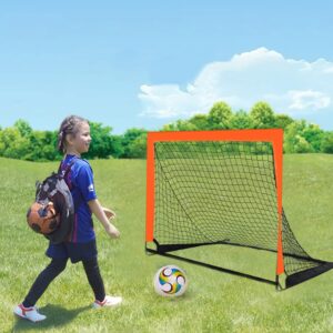 Theresduet 2 Pack 4’ x 3’ Size Portable Kid Soccer Goals for Backyard, Indoor and Outdoor Pop Up Soccer Goals, Orange, Theresduet