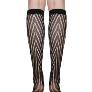 Geyoga 4 Pairs Women's Fishnet Knee High Stockings Lace Hollow out Women's Calf Socks Ankle Sheer Socks(Black,Cute)